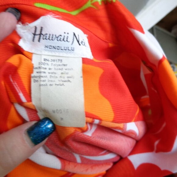 NOS VTG 70s Big Collar LOUD Floral Hawaiian Shirt M Hawaii Nei Polyester AS IS - Picture 9 of 9